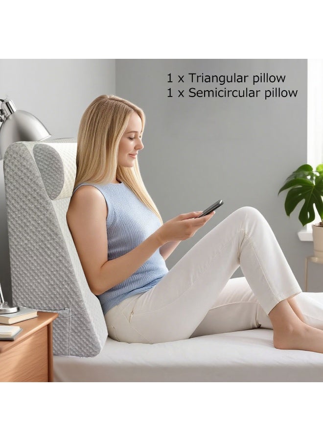 Wedge Pillow, Sleeping Support Pillow, Back Support Pillow, Reading Pillow, Footrest Cushion, Removable Triangle Pillow with Headrest for Sleep Apnea, Acid Reflux - Image 3